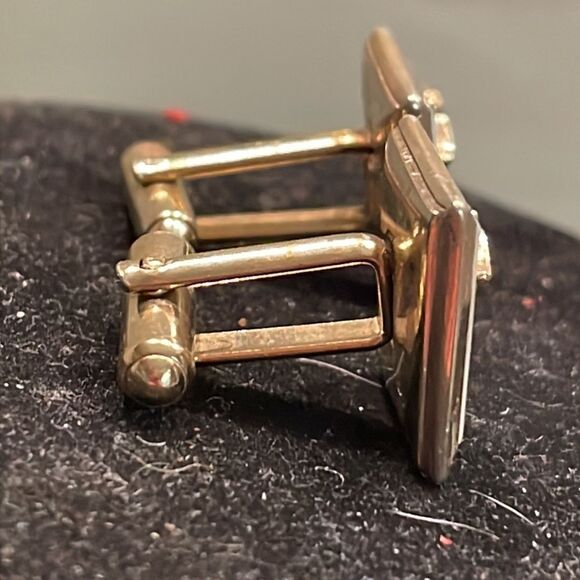 Vintage-1950s-1” square gold/silver tone Caduceus medical bullet back cuff links - Picture 10 of 14